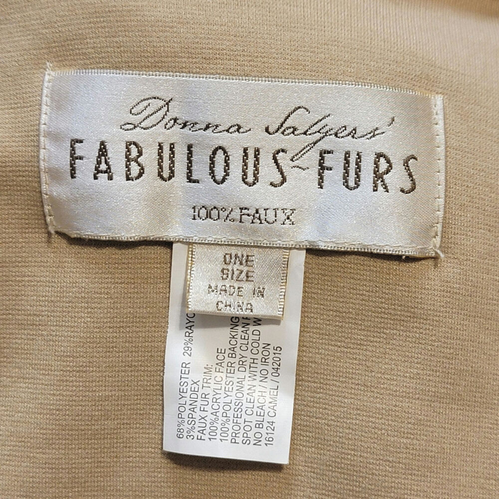 Donna Salyers Fabulous Furs Faux Fur Trim Knit Poncho Cape Tan White OS - Picture 9 of 10